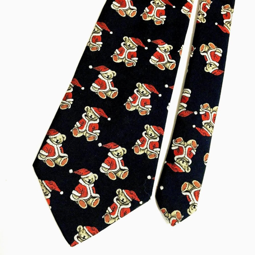 Teddy Bear Santa CHRISTMAS Men's Neck Tie Vintage USA - New